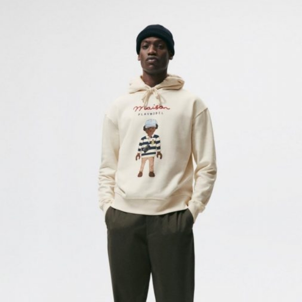 Zara Hoodie Mens Small Playmobil Maison Sweatshirt Cream Pullover Sweater RARE